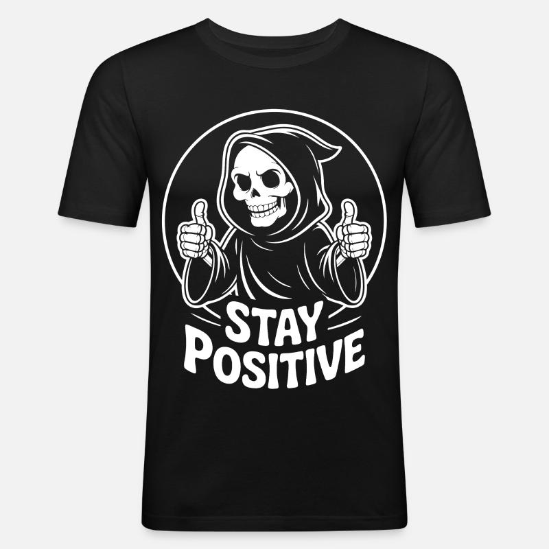 Sensenmann bleibt positiv - Männer Slim Fit T-Shirt - Schwarz