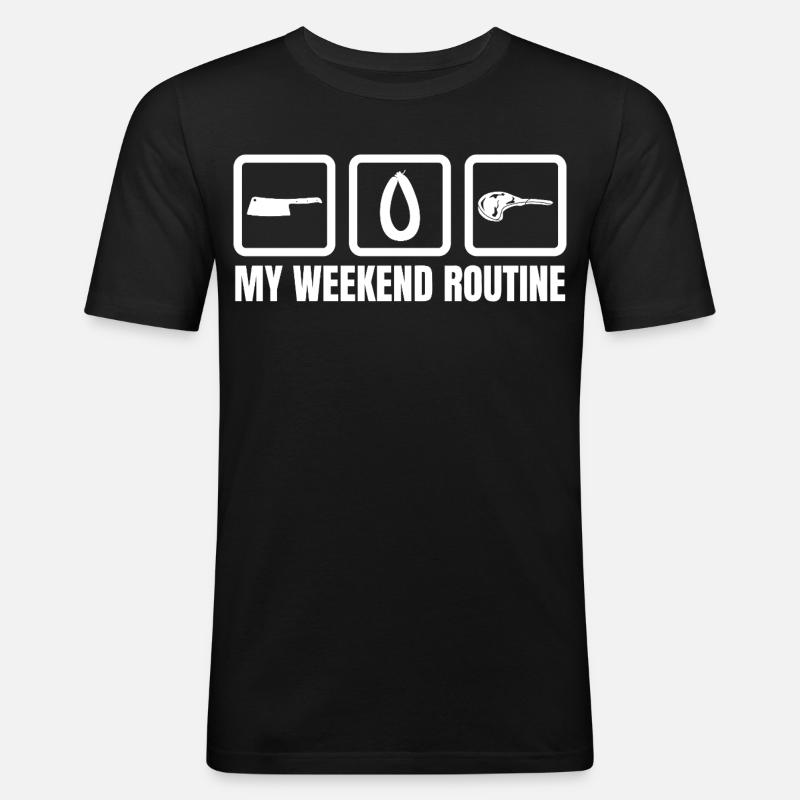 Metzger Wochenendroutine - Männer Slim Fit T-Shirt - Schwarz