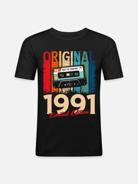 35th Birthday Cassette January 1991 - Men's Slim Fit T-Shirt - black
