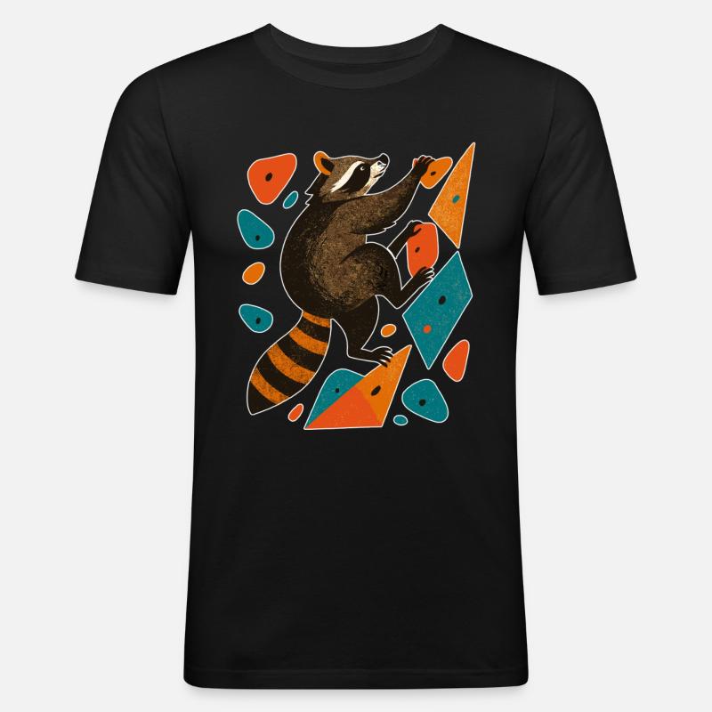 Bouldern Waschbär Klettern Motivation Geschenk - Männer Slim Fit T-Shirt - Schwarz