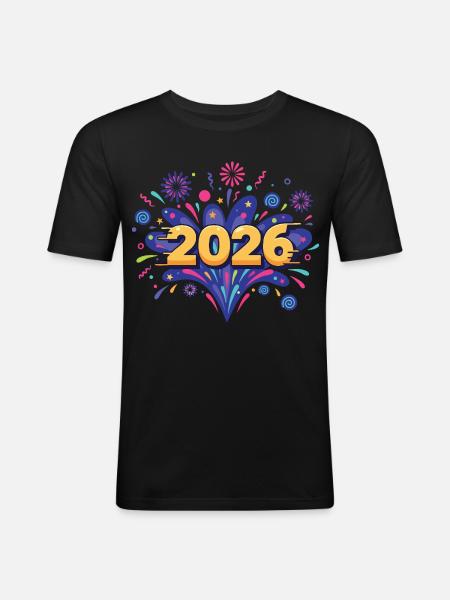2026 Feuerwerksfeier Silvesterabend - Männer Slim Fit T-Shirt - Schwarz