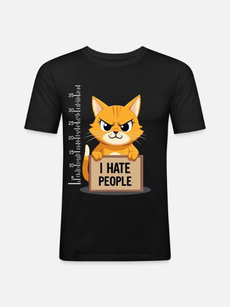 Griesgrämige Katze I Hate People Polizeifoto - Men's Slim Fit T-Shirt - black