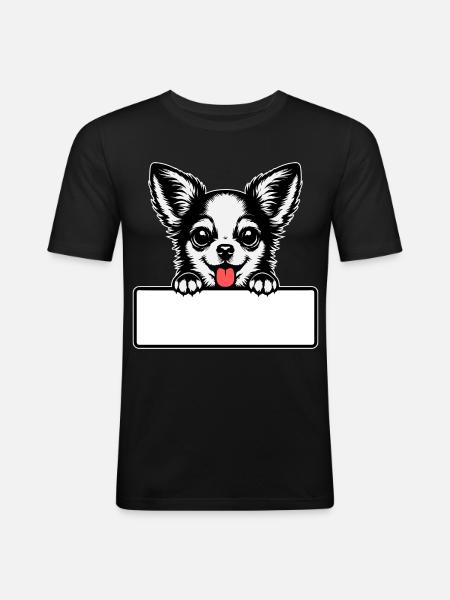 Chihuahua mit Namensschild - Männer Slim Fit T-Shirt - Schwarz
