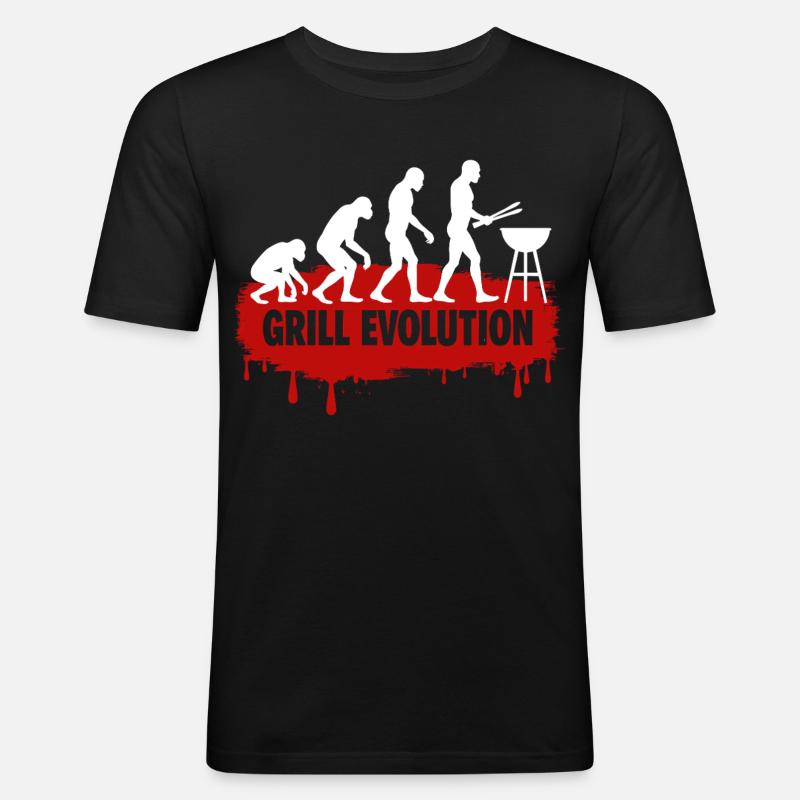 Grill Evolution Lustiger Grillmeister Spruch - Männer Slim Fit T-Shirt - Schwarz