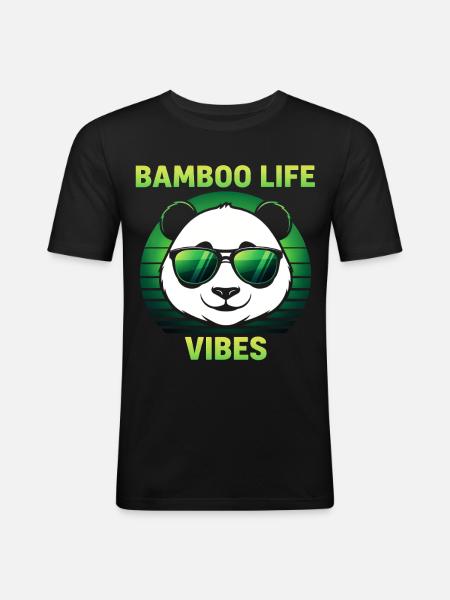 Cooler Panda mit Sonnenbrille - Männer Slim Fit T-Shirt - Schwarz