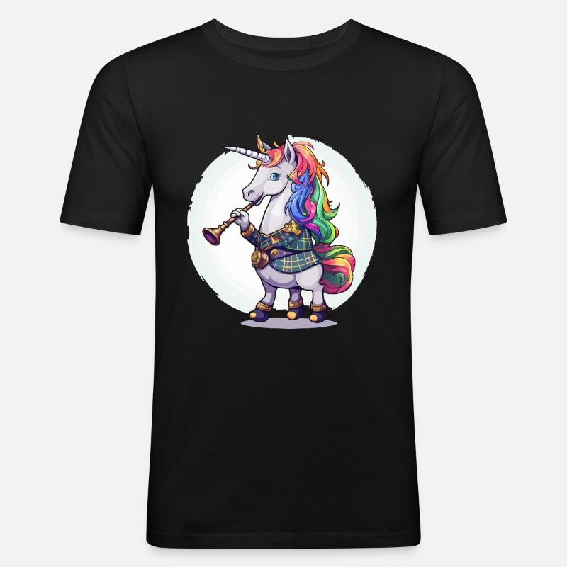 Buntes Einhorn mit Trompete - Männer Slim Fit T-Shirt - Schwarz