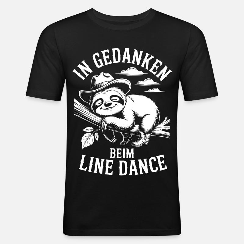 Faultier träumt von Line Dance - Männer Slim Fit T-Shirt - Schwarz