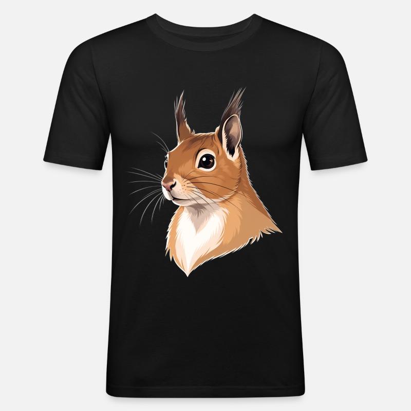 Illustrierter Eichhörnchenkopf - Männer Slim Fit T-Shirt - Schwarz