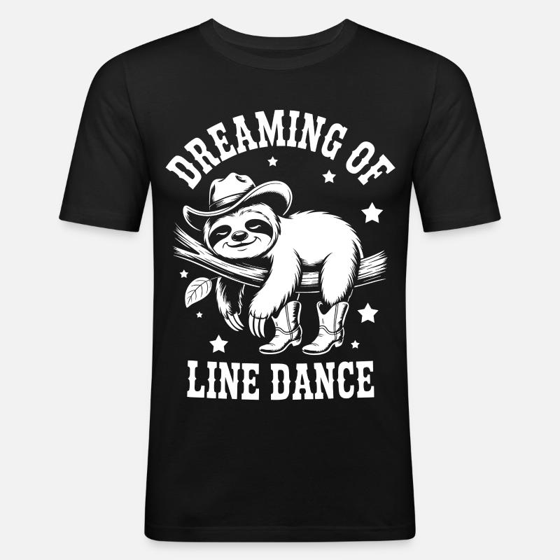 Faultier LineDance Cowboy - Männer Slim Fit T-Shirt - Schwarz