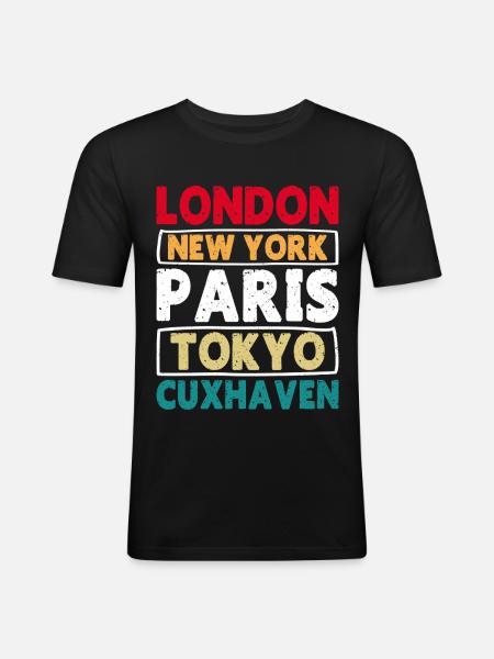 North Sea LONDON NEW YORK PARIS TOKYO CUXHAVEN - Men's Slim Fit T-Shirt - black