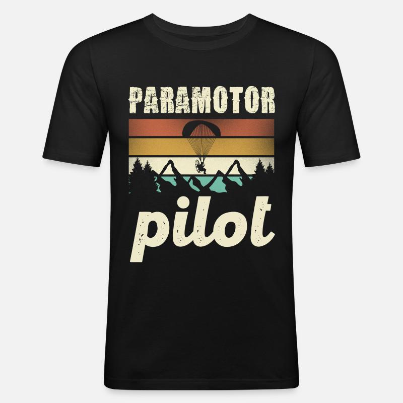 Paramotor Pilot Retro Sunset - T-shirt près du corps Homme - noir