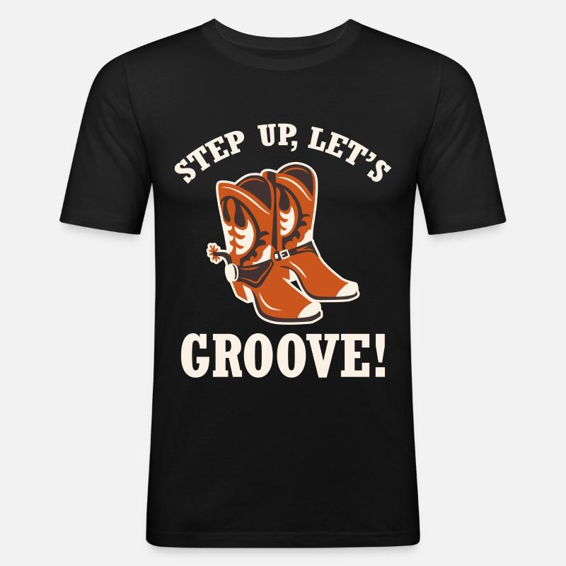 Step Up Boots Groove - Männer Slim Fit T-Shirt - Schwarz