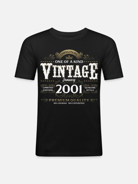 25-års fødselsdag Årgang Januar Årgang 2001 - Herre Slim Fit T-Shirt - sort