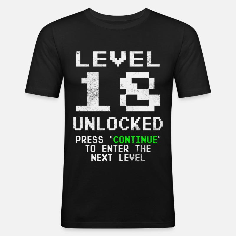 Level 18 Unlocked - Männer Slim Fit T-Shirt - Schwarz