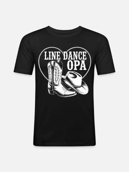 Line Dance Opa Herz - Männer Slim Fit T-Shirt - Schwarz
