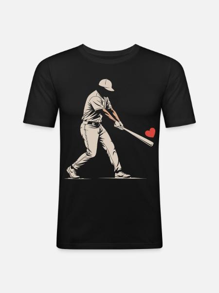 Silhouette Batter Baseball Valentines - Men's Slim Fit T-Shirt - black