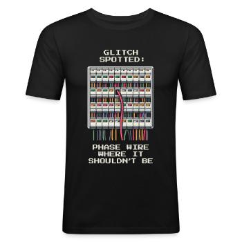 Erreur de phase trouvée | Électricien câblage - T-shirt près du corps Homme - noir - Devant - Nik (191cm)