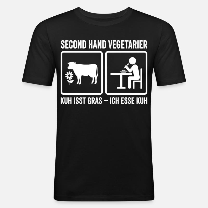 Second Hand Vegetarier – Lustiges Fleisch Design - Männer Slim Fit T-Shirt - Schwarz