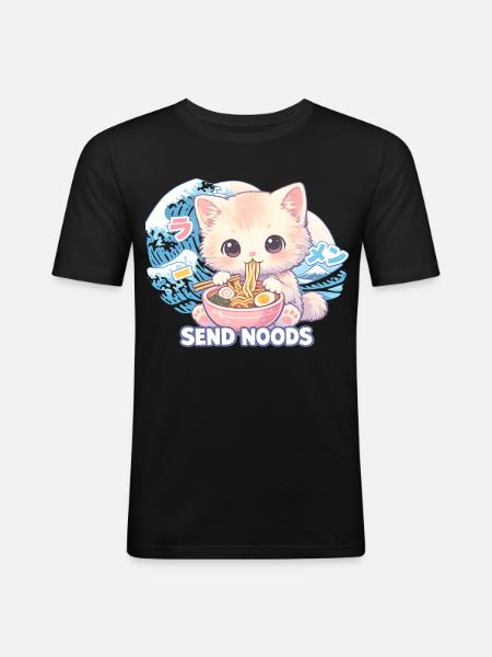 Ramen Cat Kanagawa - Men's Slim Fit T-Shirt - black