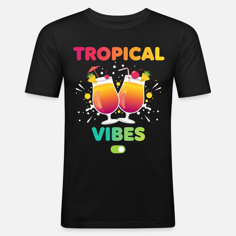 Tropical Vibes Urlaubsmodus - Männer Slim Fit T-Shirt - Schwarz