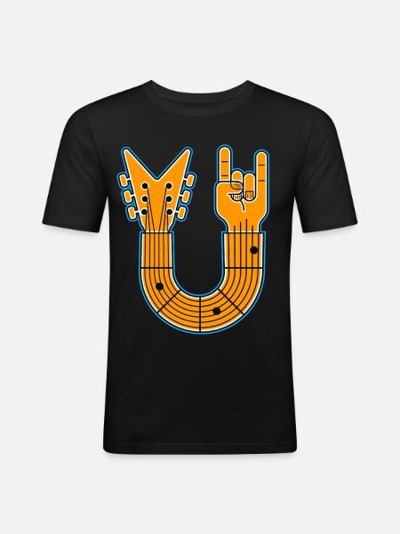 U-Shape Guitar & Rock Hand - Men's Slim Fit T-Shirt - black