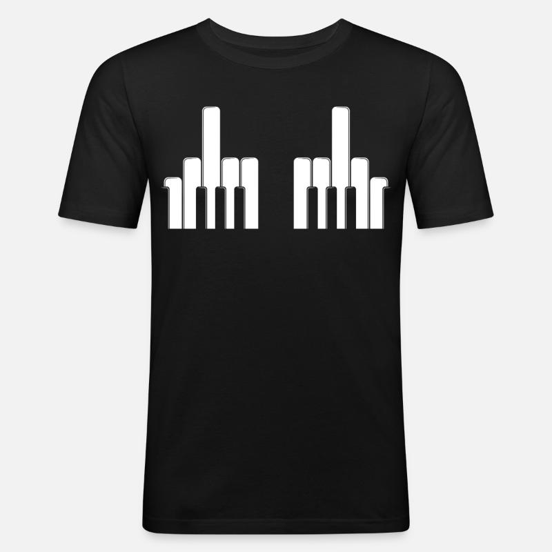 Klaviertasten Mittelfinger - Männer Slim Fit T-Shirt - Schwarz