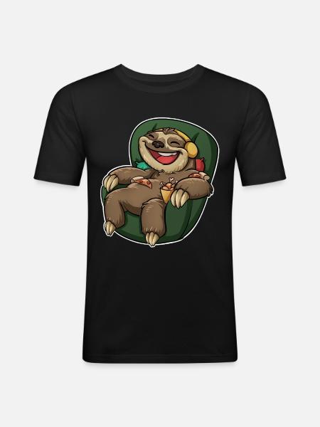Sloth Pizza - Men's Slim Fit T-Shirt - black