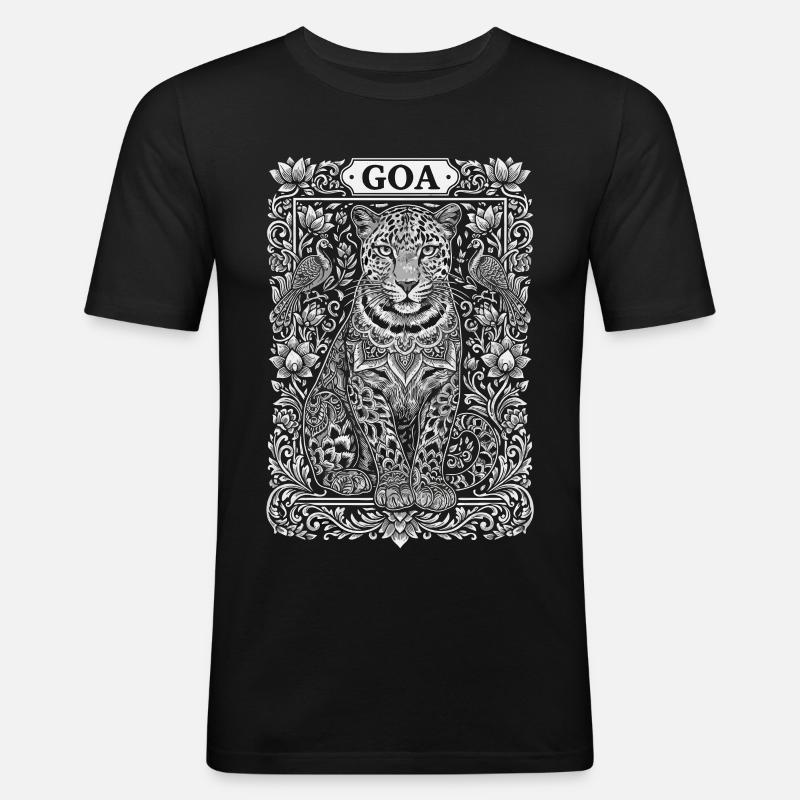 Goa Leopard Mandala - Männer Slim Fit T-Shirt - Schwarz