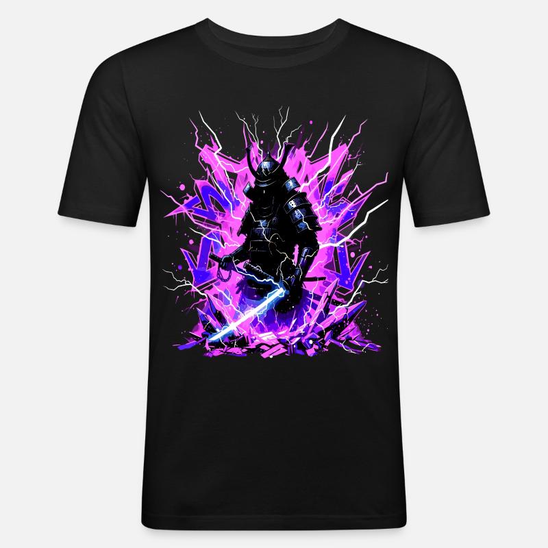 Cyber Samurai – Synthwave Katana Geist - Männer Slim Fit T-Shirt - Schwarz