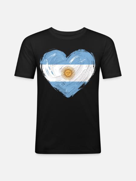 Argentina Flag Heart Fußball Fußball - Männer Slim Fit T-Shirt - Schwarz