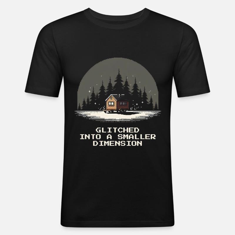 Dimension plus petite buggée | Micro-maison - T-shirt près du corps Homme - noir