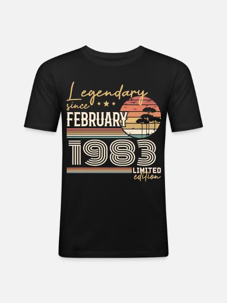 Février 1983 anniversaire 1983 légendes Février - T-shirt près du corps Homme - noir