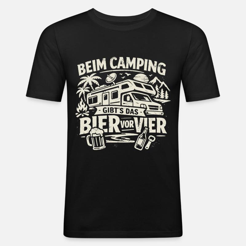 Camping | Bier vor Vier - Männer Slim Fit T-Shirt - Schwarz