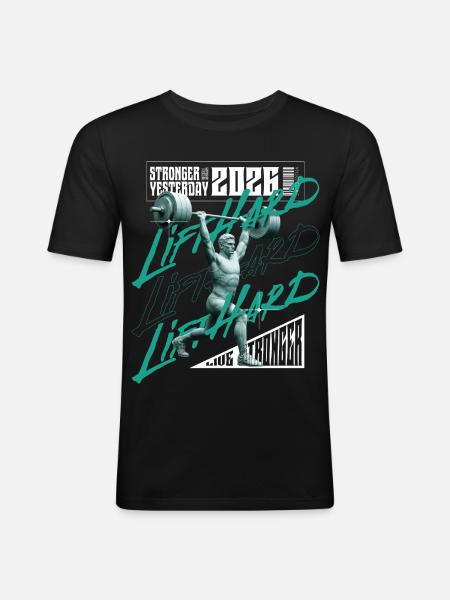 Gewichtheber-Mann, lila-rosa Lichtversion - Männer Slim Fit T-Shirt - Schwarz