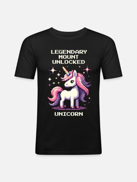 Legendäres Reittier freigeschaltet | Einhorn - Männer Slim Fit T-Shirt - Schwarz