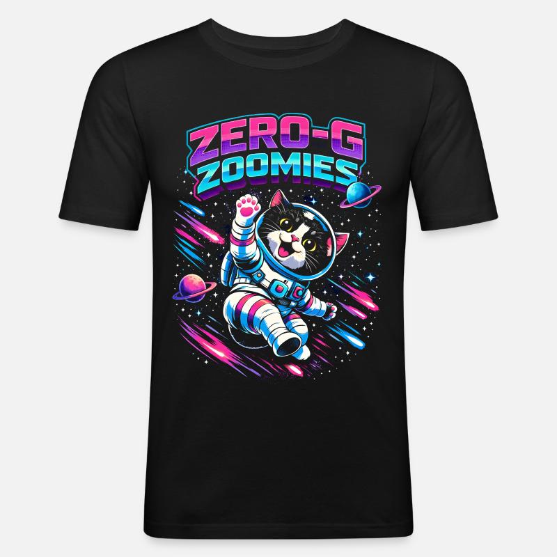 Null-G Zoomies | Humour spatial Astro Cat - T-shirt près du corps Homme - noir