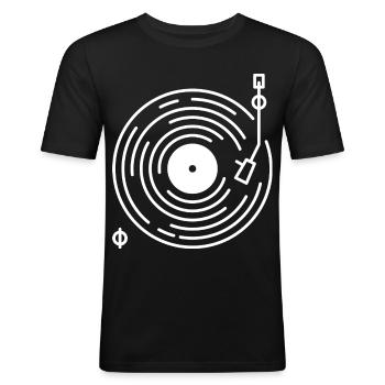 Retro-Plattenspieler-Linienkunst - Männer Slim Fit T-Shirt - Schwarz - Vorne - Nik (191cm)