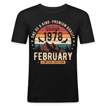 Février 1978 Anniversaire Vintage Février 1978 - T-shirt près du corps Homme - noir - Devant - Nik (191cm)