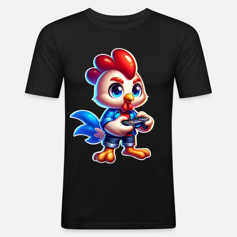 Gaming Huhn mit Controller - Männer Slim Fit T-Shirt - Schwarz