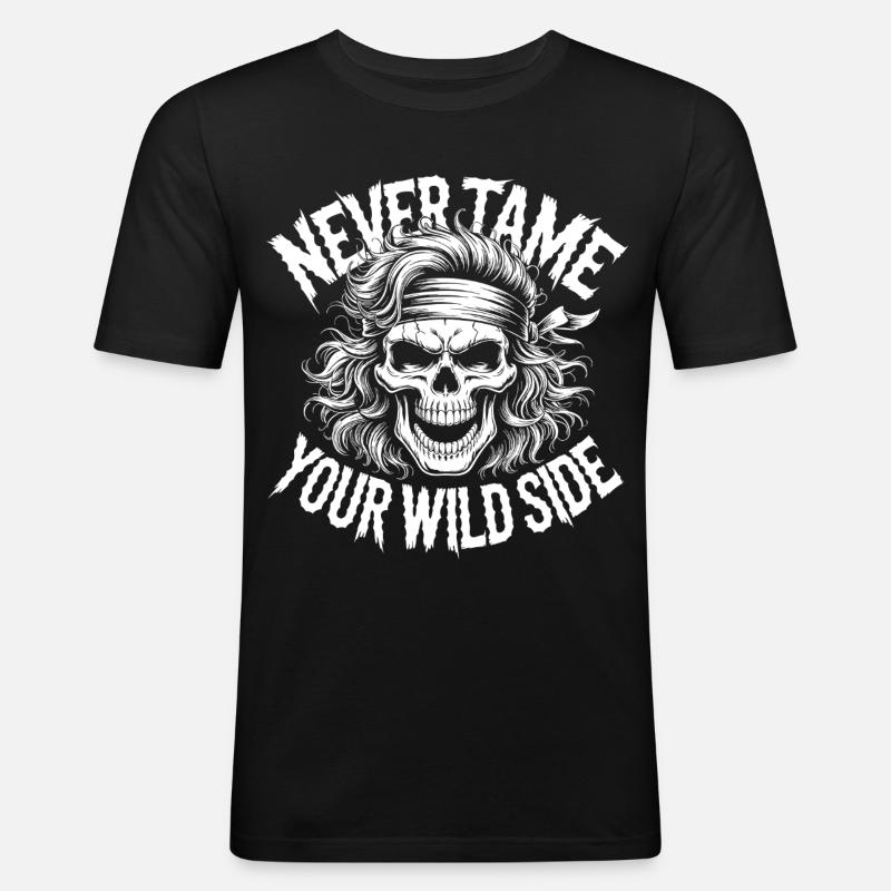Wilde Seite Schädel-Design - Männer Slim Fit T-Shirt - Schwarz