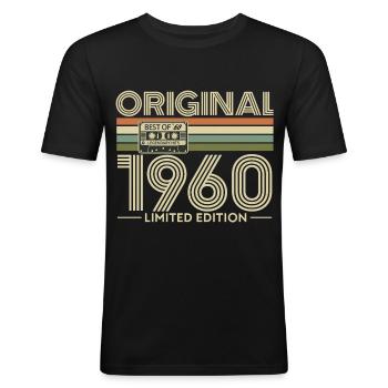 Original 1960s Cassette Édition Limitée - T-shirt près du corps Homme - noir - Devant - Nik (191cm)