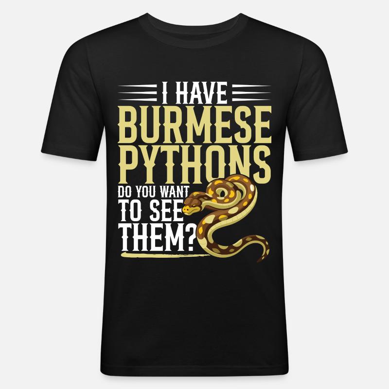 Burmesische Python HDE Schlangen-Stofftier-Reptil - Männer Slim Fit T-Shirt - Schwarz