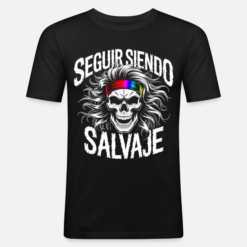 Wild Side Skull - Männer Slim Fit T-Shirt - Schwarz