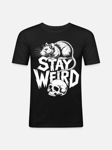 Stay Weird Ratte und Skull - Männer Slim Fit T-Shirt - Schwarz