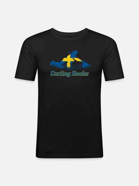 Curling Rocks Sweden Fan Merch - Men's Slim Fit T-Shirt - black
