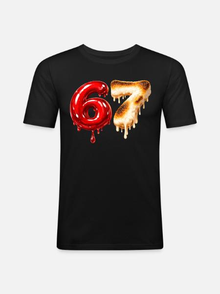 67 - 6 7 - Six Seven Meme - Men's Slim Fit T-Shirt - black