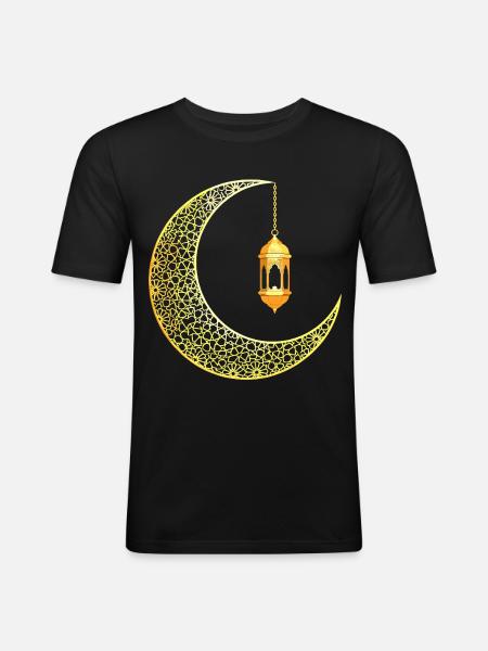 Ramadan Mondsichel Eid Mubarak - Männer Slim Fit T-Shirt - Schwarz