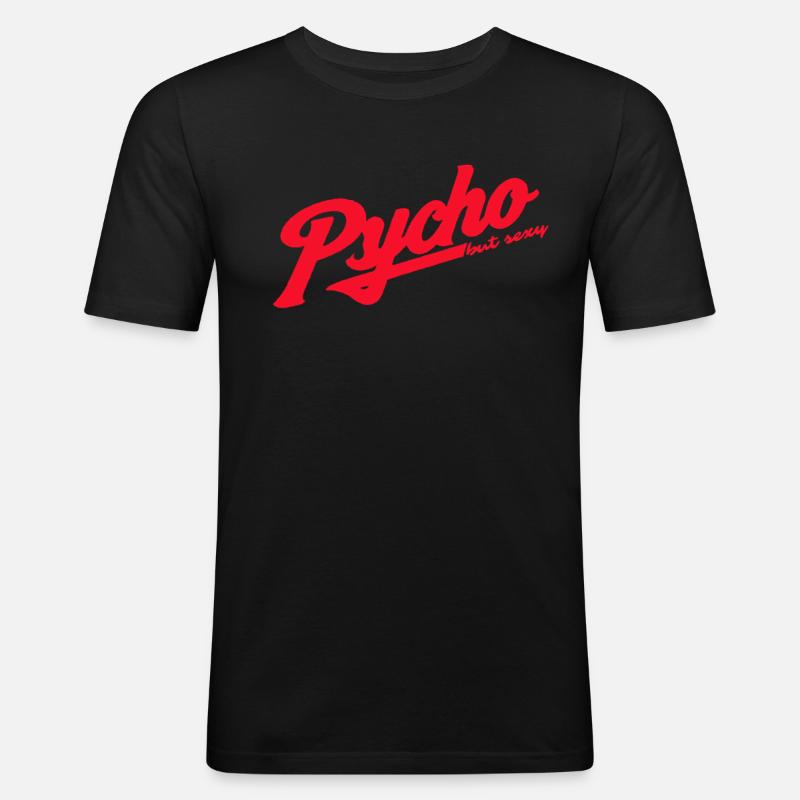 Psycho Retro Script Logo - Männer Slim Fit T-Shirt - Schwarz