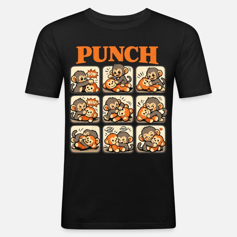 Affe Cooler Punch Süßer Baby Monkey - Männer Slim Fit T-Shirt - Schwarz