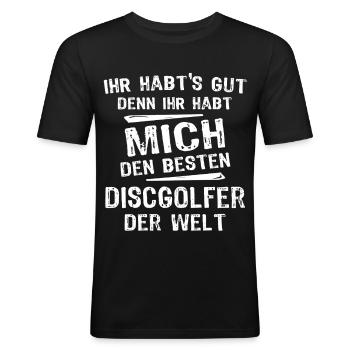 Discgolfer - Männer Slim Fit T-Shirt - Schwarz - Vorne - Nik (191cm)